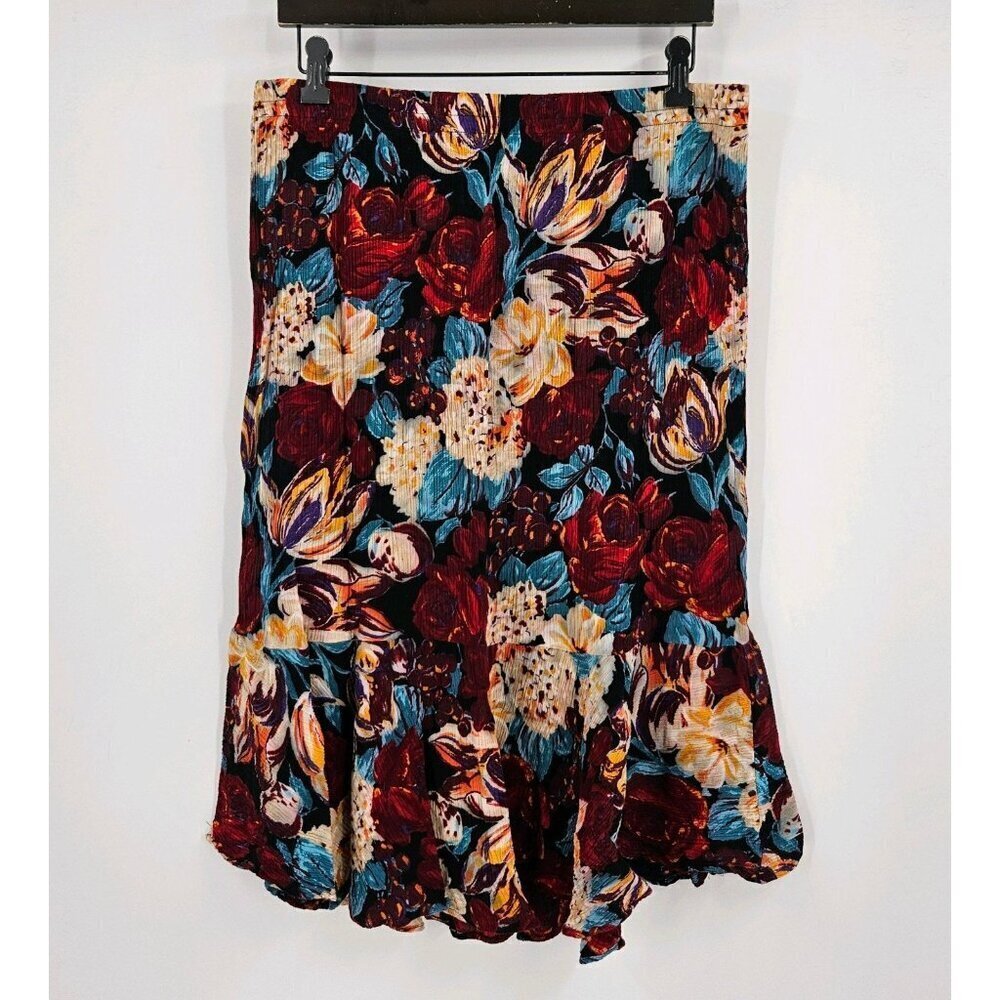 Sharon Anthony Floral Print Vtg Top/Skirt Set Womens Sz 22 Ruffle Pullon Skirt - Picture 8 of 9